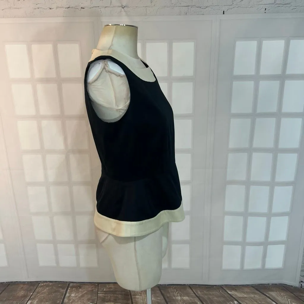 Kate Spade New York Black Cream Colorblock Lined Sleeveless Peplum Blouse Size 6 - Image 4