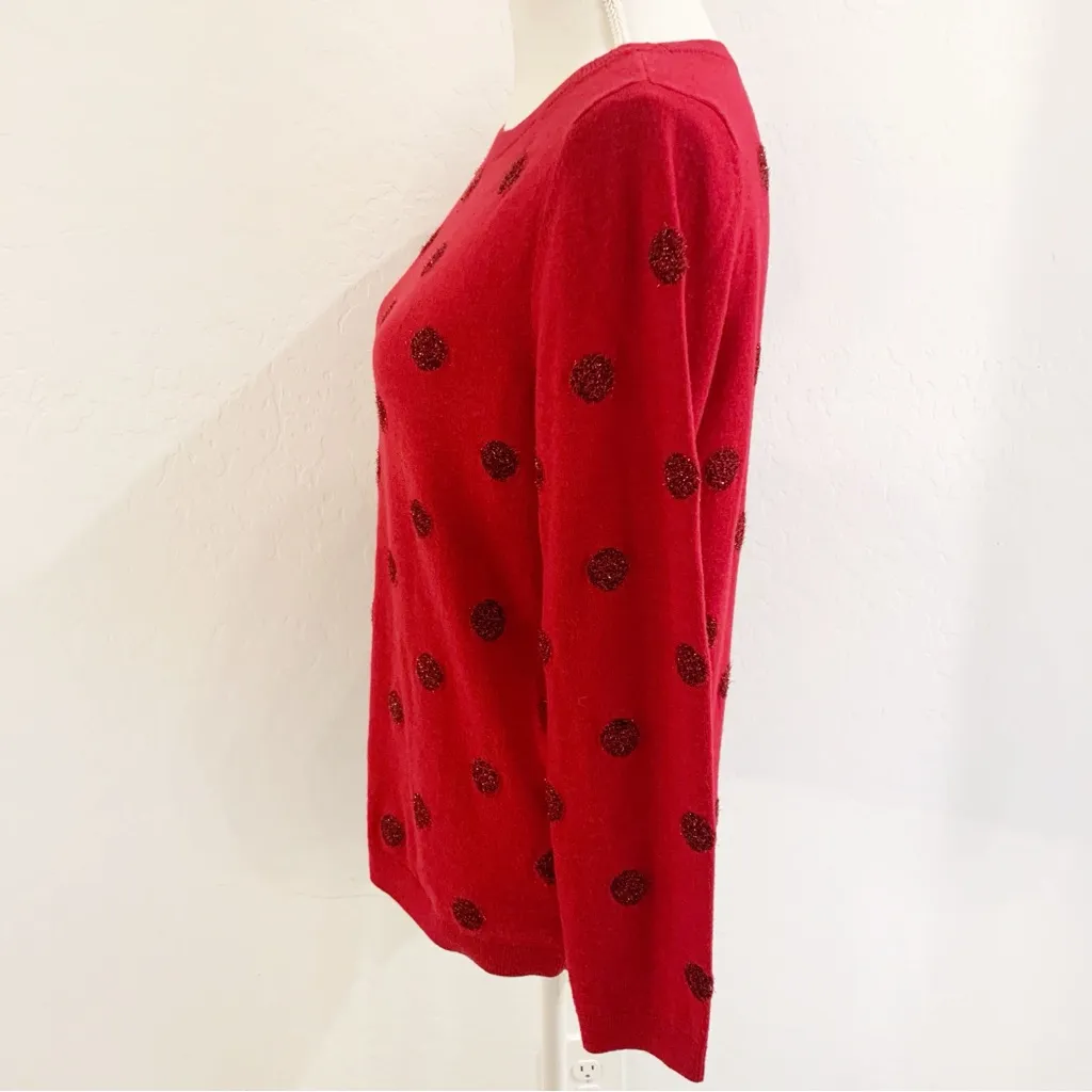 EUC Talbots Red Tinsel Dot Bateau Neck Lambswool Blend Sweater Size M - Image 7
