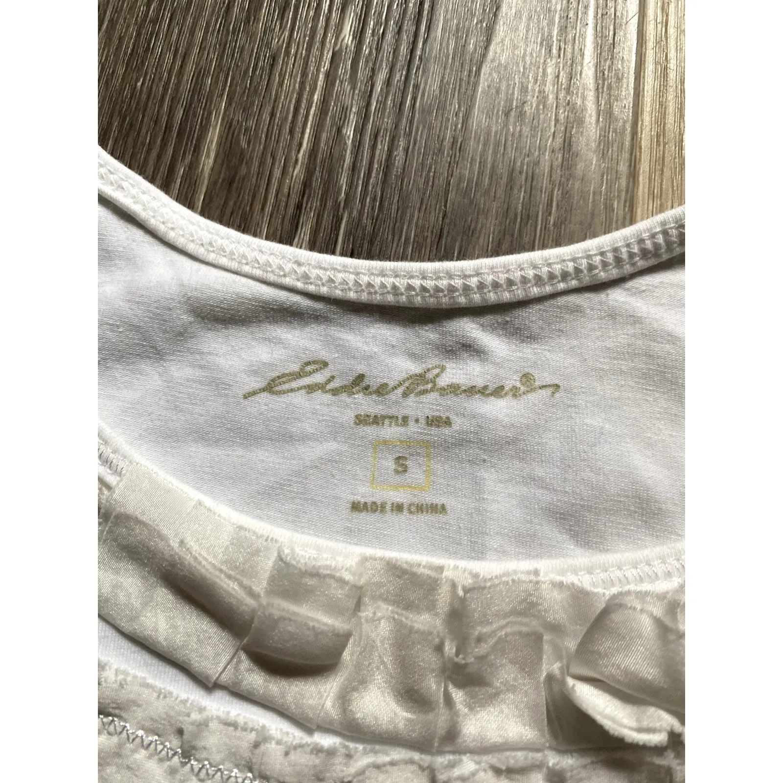 Eddie Bauer Cotton Silk Ruffle Tank Top White Small Natural Fiber 90s Minimalist - Image 3