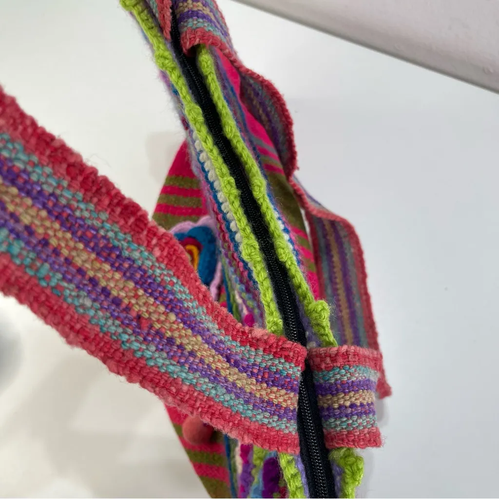 Large Boho Crochet Fun Colorful Striped Pink Purple Tote Bag Hippie Gypsy - Image 5