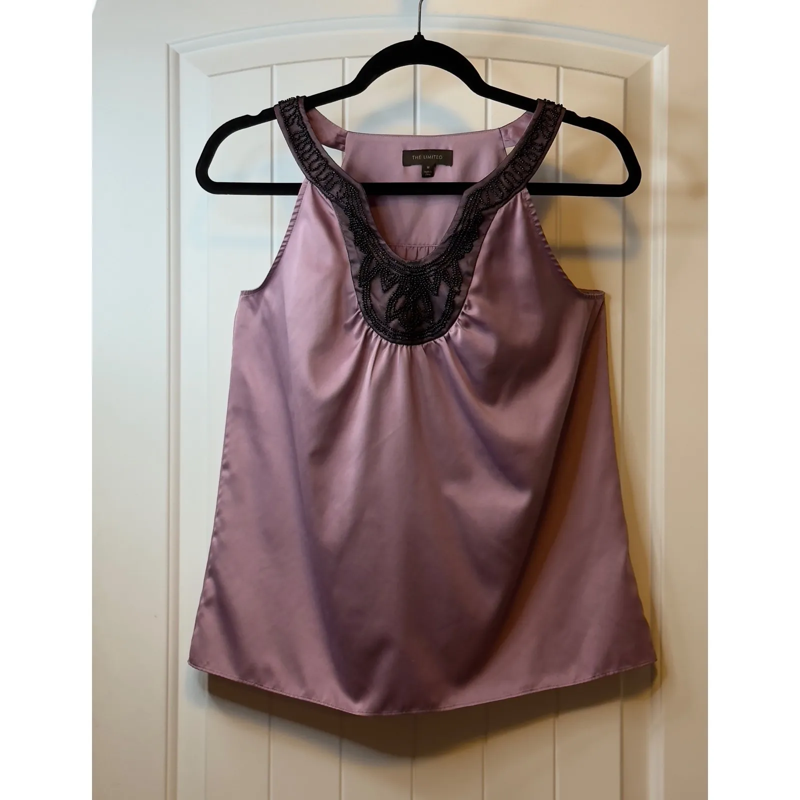 The Limited Beaded‎ V Neck Satin Tank Top Mauve Purple Women's Size M Trendy # - Image 3