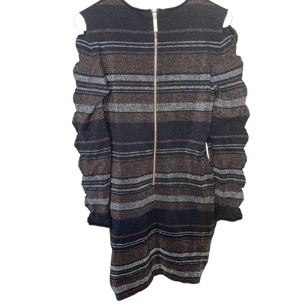 Ted Baker Simona Dress Lurex Stripe Bow Detail Black Metallic - Image 7