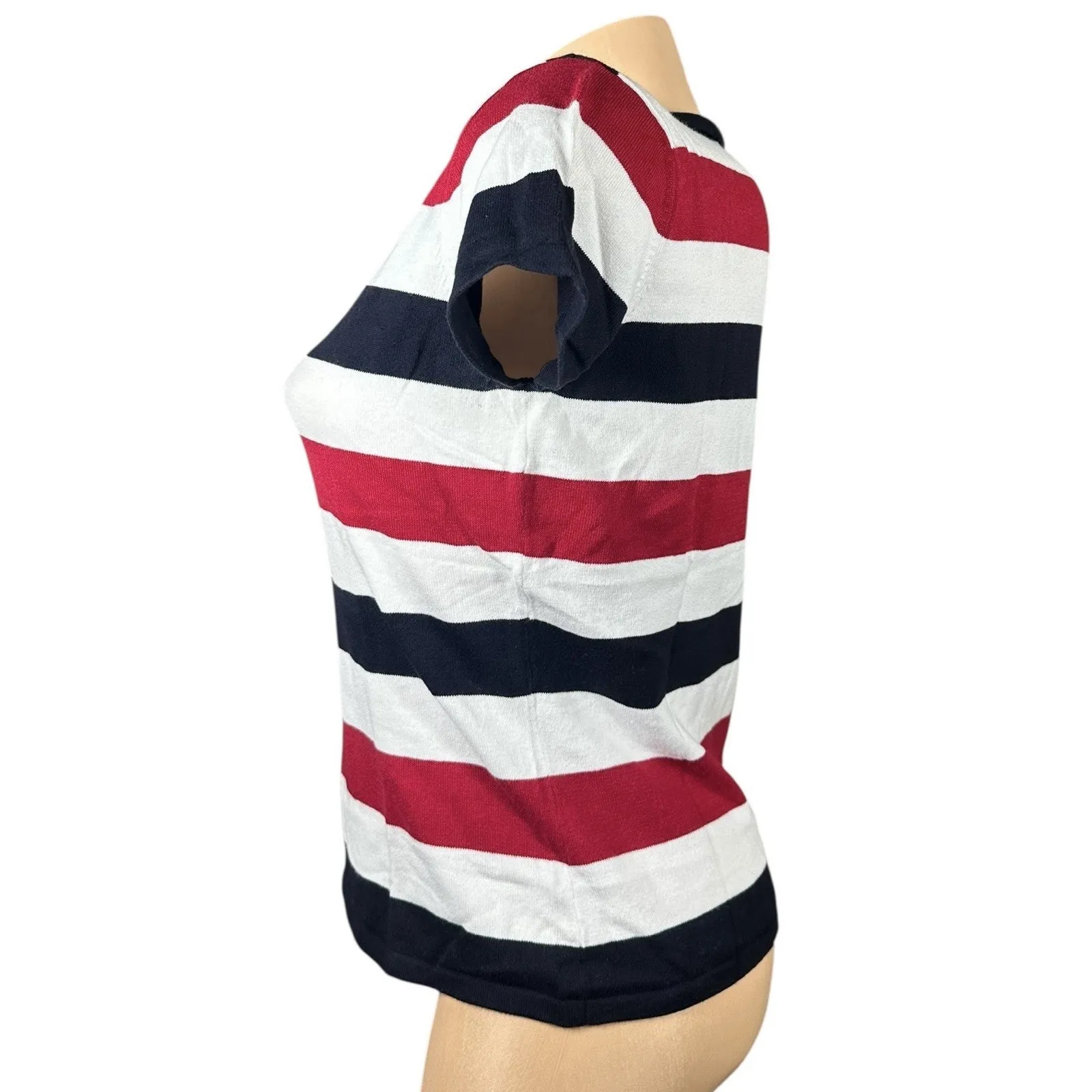 Vtg TALBOTS Red White Blue Stars Stripes 2 Pc Cardigan Sweater Set Patriotic S - Image 4