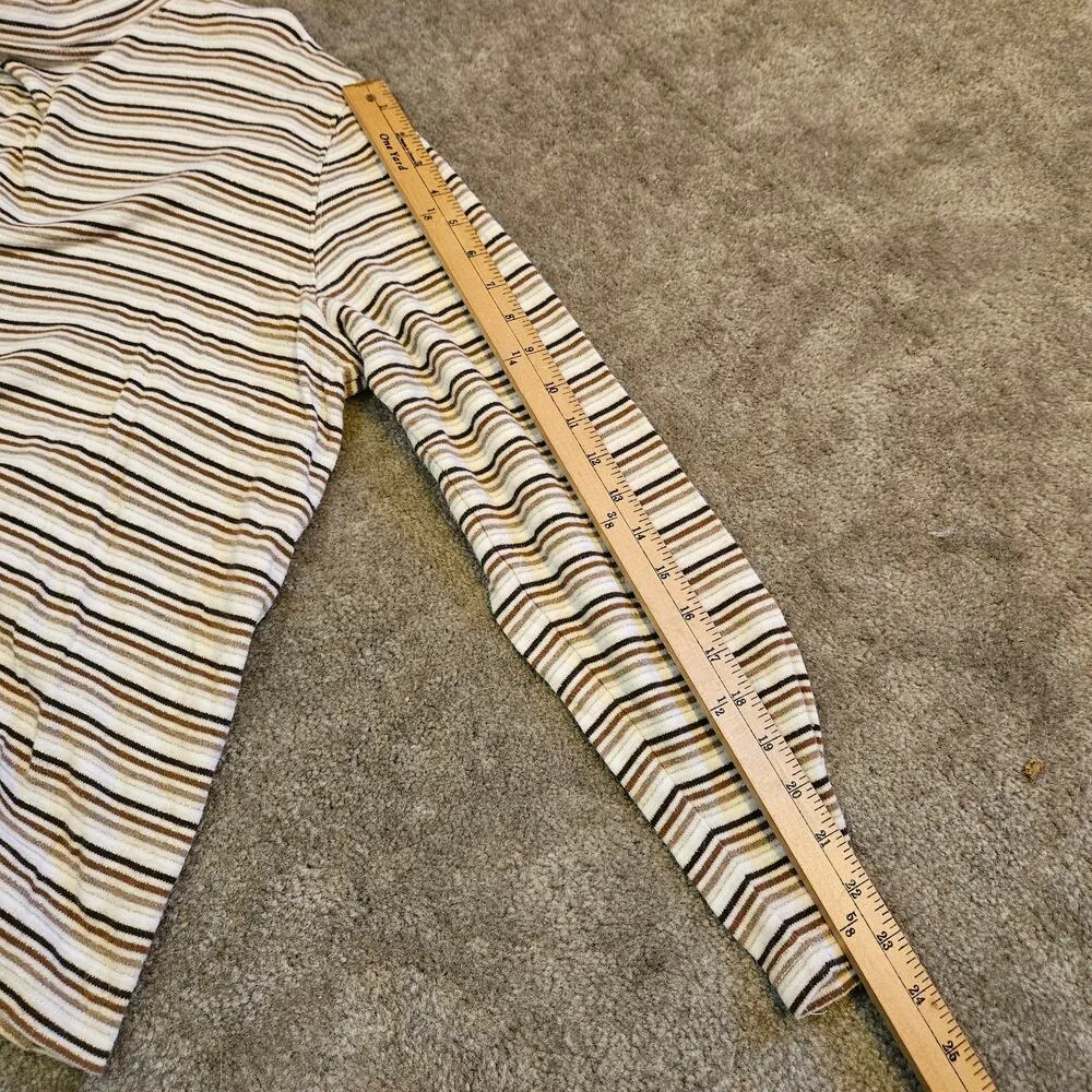 Studio Works Size Extra Large XL Striped Stripes Brown White Cotton Mock Neck - Image 8