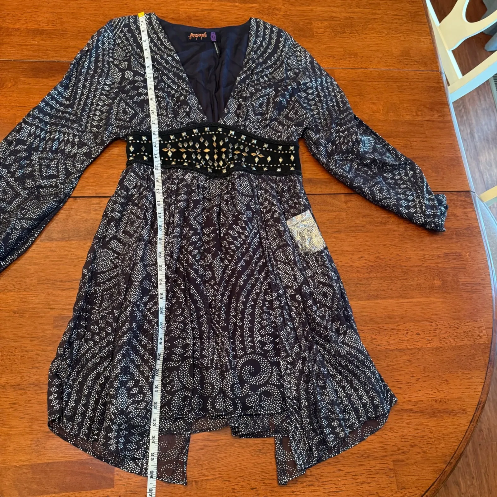 Free People NWOT Moonbelt Mini Dress Navy Silver Black Festival Size 2 Boho Chic - Image 10