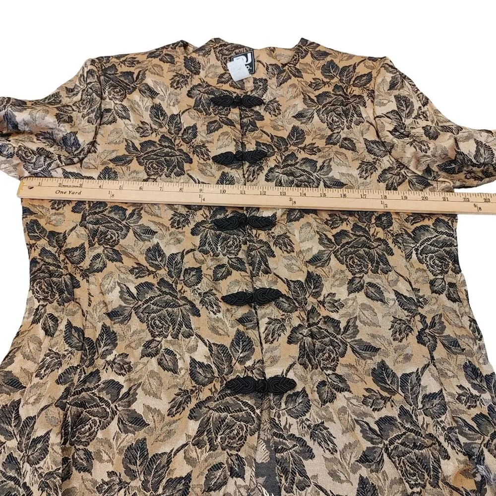 DJ & Co Vintage Bronze Black Cheongasm Style Asian Long Coat Dress Size 16 - Image 3