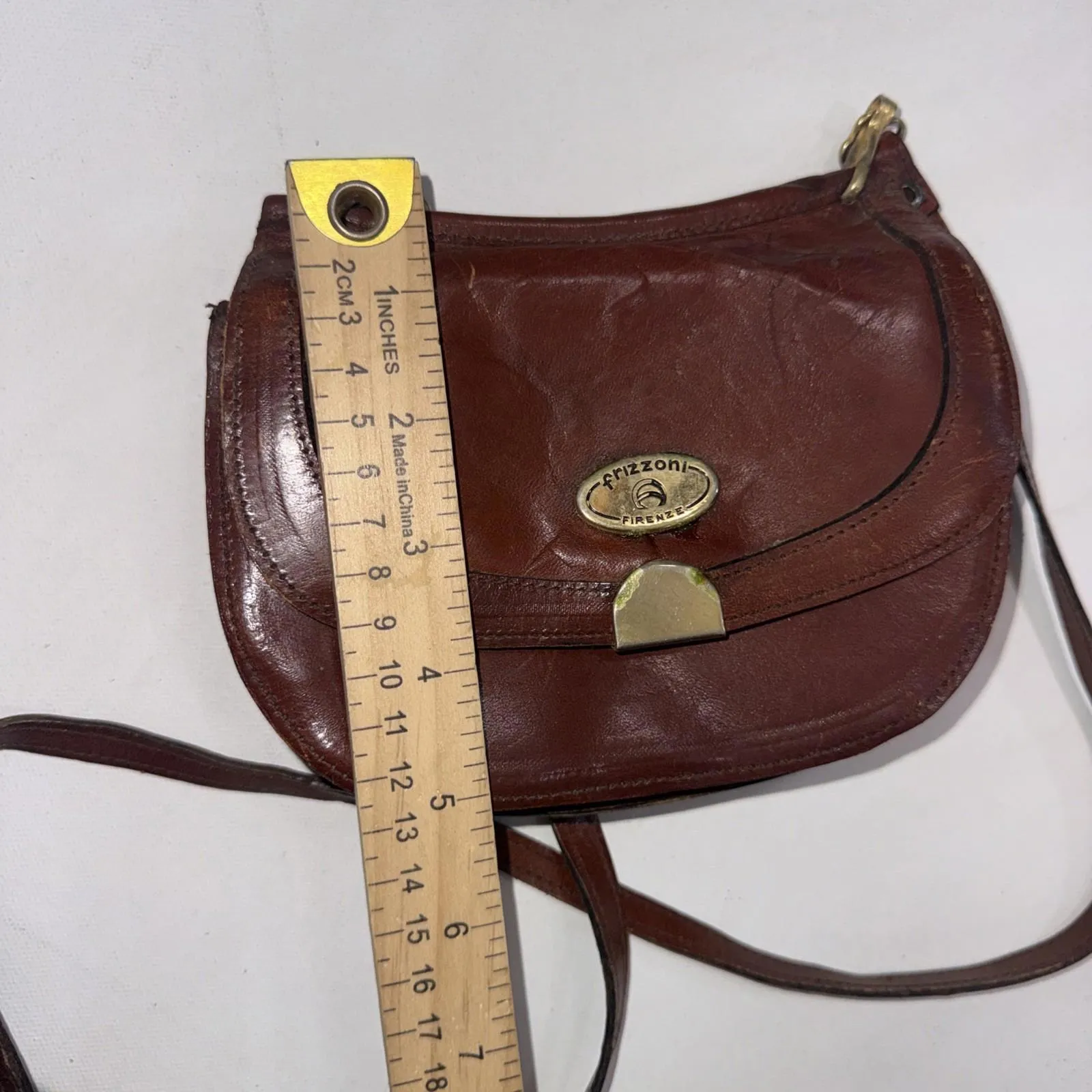 Vintage Frizzoni Firenze Brown Old Money Classic Leather Crossbody Purse - Image 4