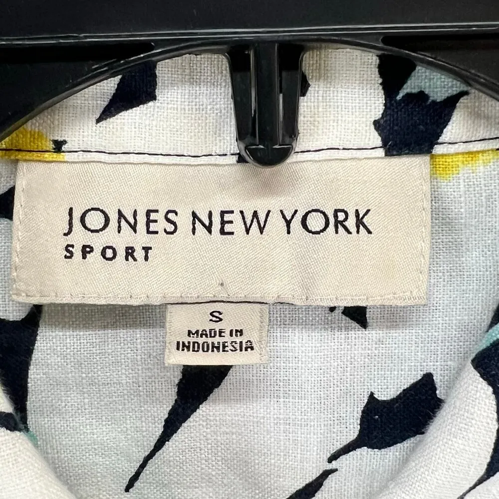 Jones New York Sport Blouse Women S White Green Floral Linen Top Coastal Grandma - Image 12