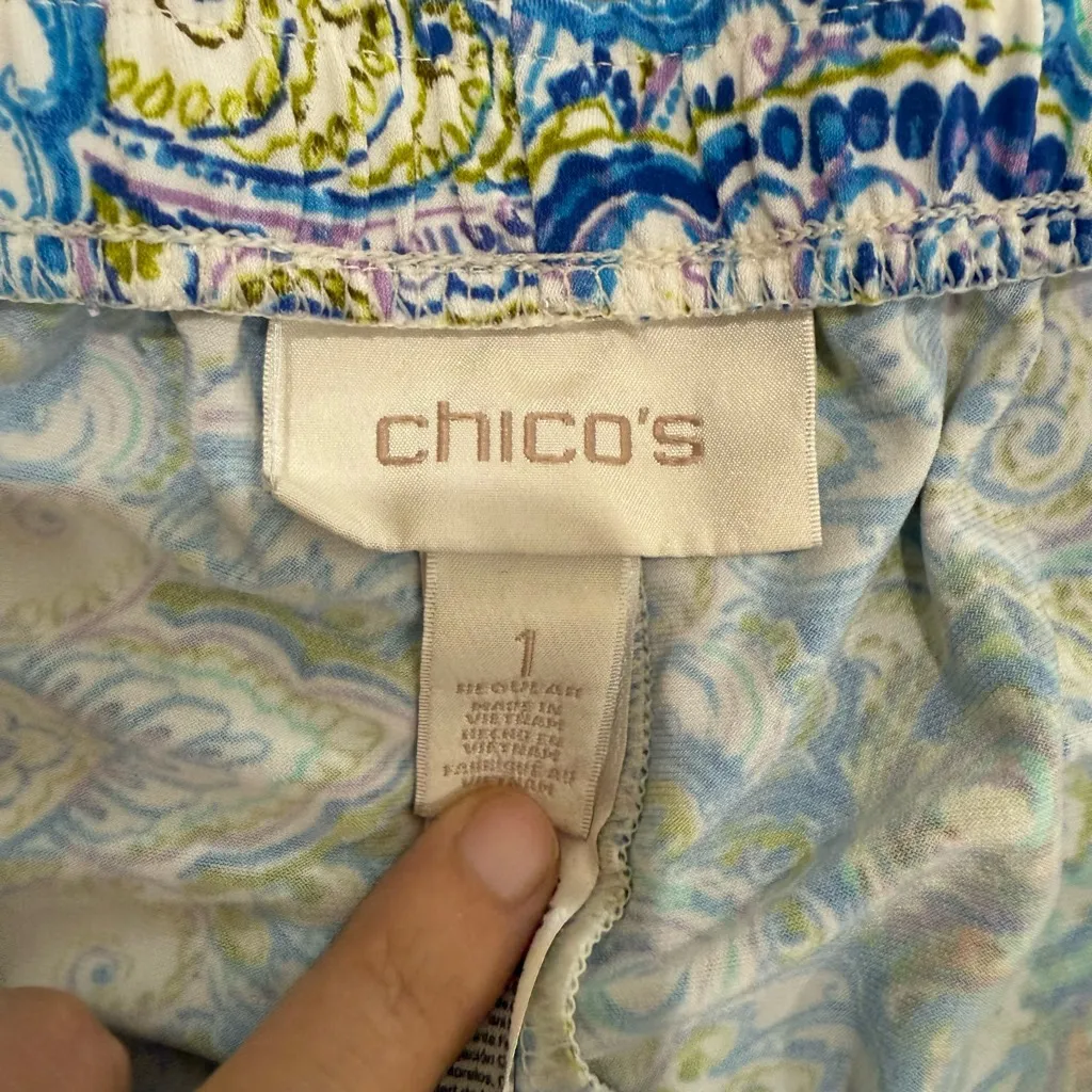 CHICO'S PANTS KNIT MEDALLION PALAZZO WIDE LEG SIZE 1, M‎ Paisley Boho Relax - Image 6