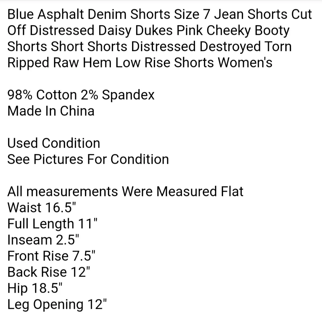 Blue Asphalt Denim Shorts Size 7 Jean Shorts Cut Off Distressed Daisy Dukes Pink Cheeky - Image 5