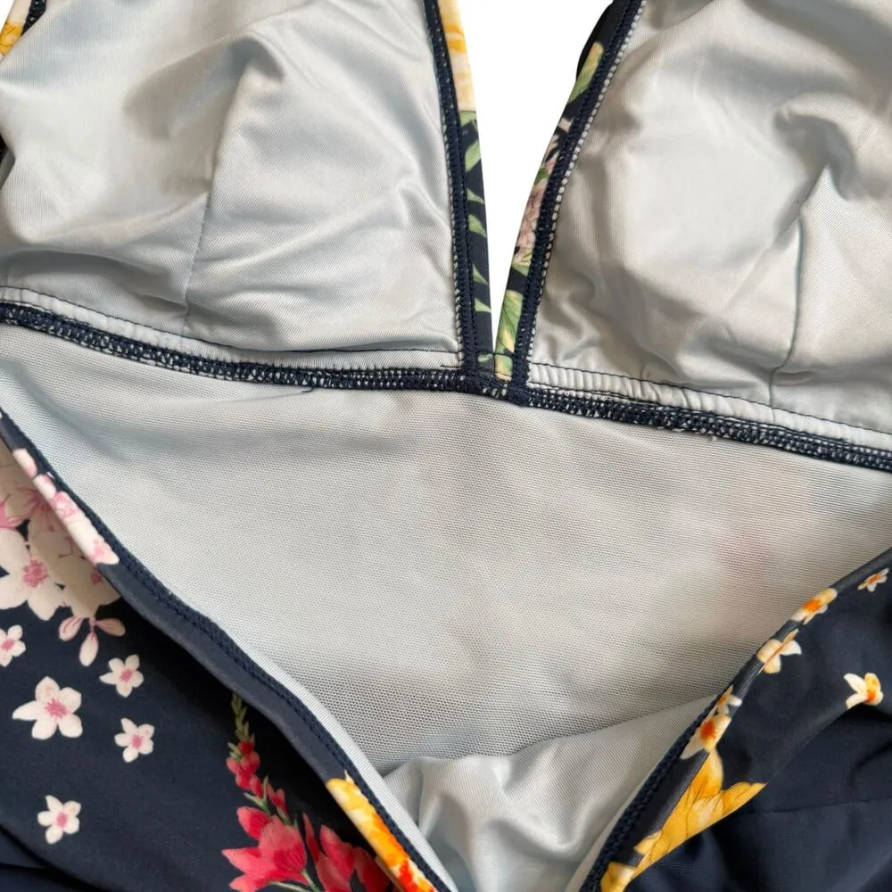 NWT Cupshe Halter Swimsuit Blue Floral Colorblock Tummy Control Backless Large - Image 8