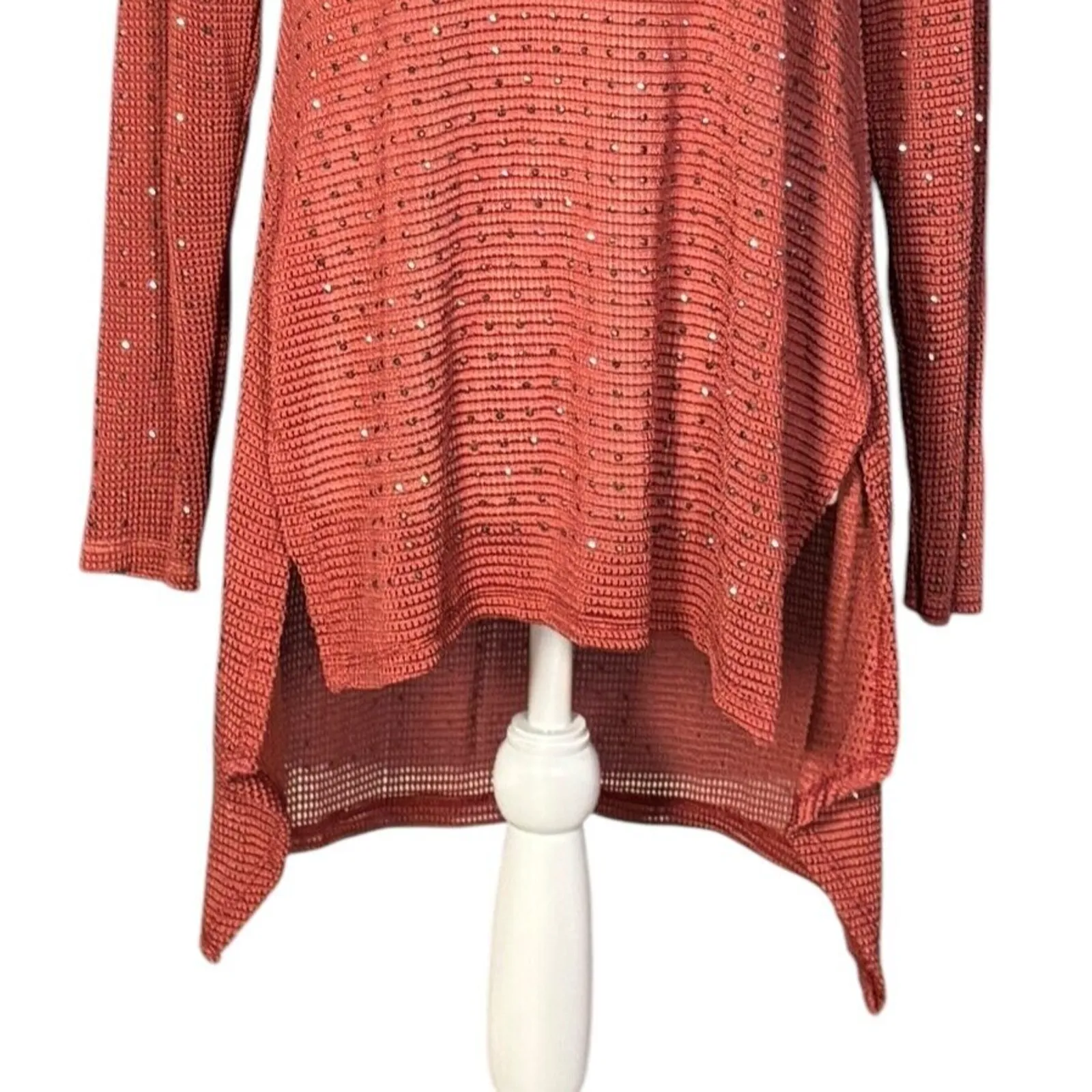 Vocal Top Size Small Reddish Brown Long Boho Studded Embellished Semi Sheer - Image 7