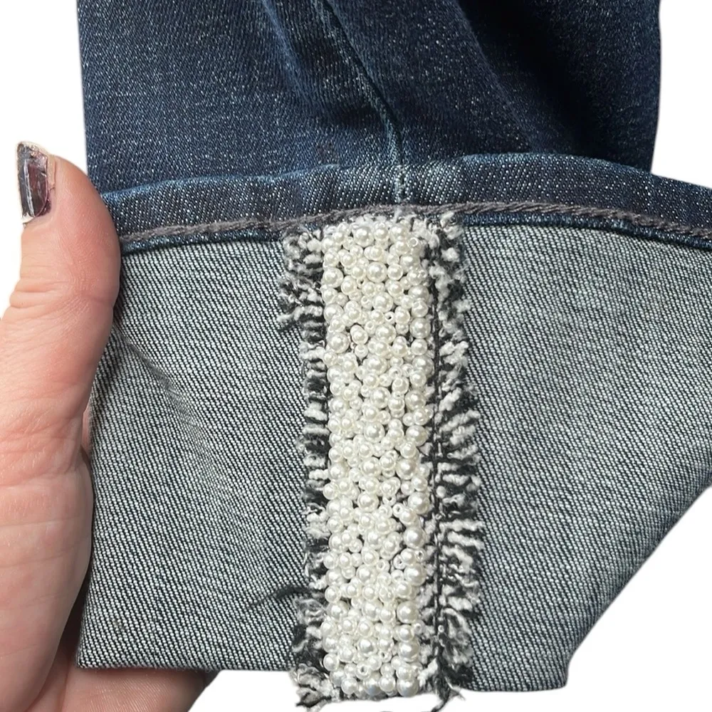 Chico's  so slimming GF slim leg ankle Dark Blue Denim Jeans with pearl cuffs - Image 4