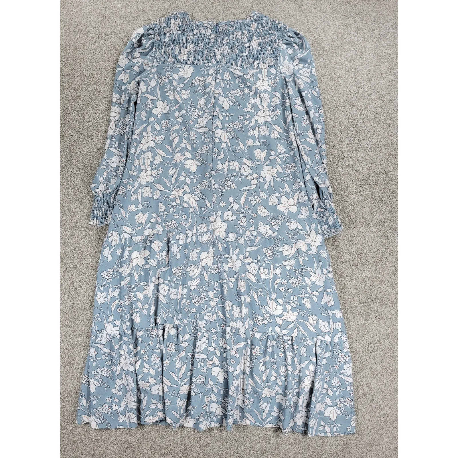 Udel New York Dress Womens M Blue Floral Smocked‎ Puff Sleeve Cottagecore Maxi Size M - Image 3