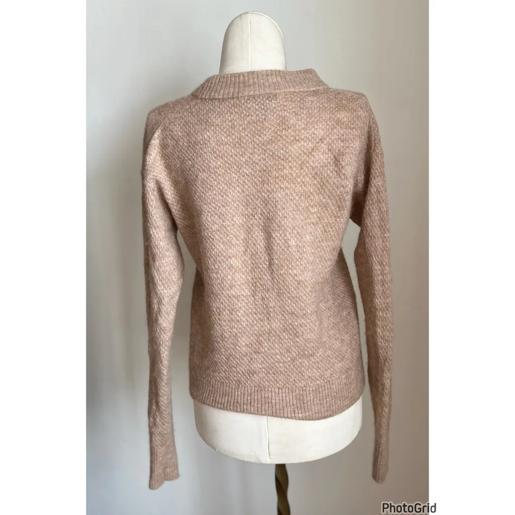 Quince Baby Alpaca Wool Diamond Stitch Crewneck Sweater Camel Small - Image 4