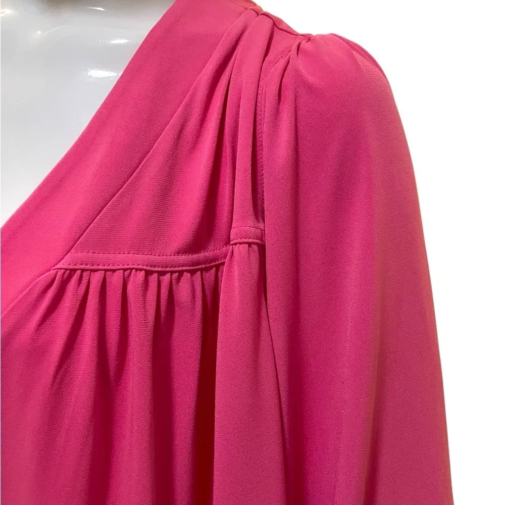Lane Bryant Pink Peasant Smocked V Neck Long Sleeve Matte Jersey Blouse 26/28 - Image 7
