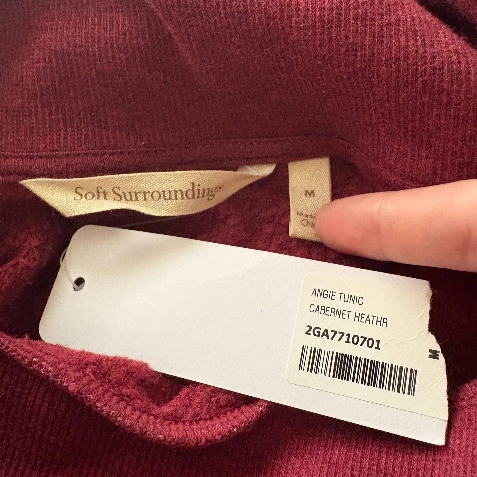 NWT Soft Surroundings Angie Sweatshirt Tunic Cabernet Heather Red Size Medium - Image 3