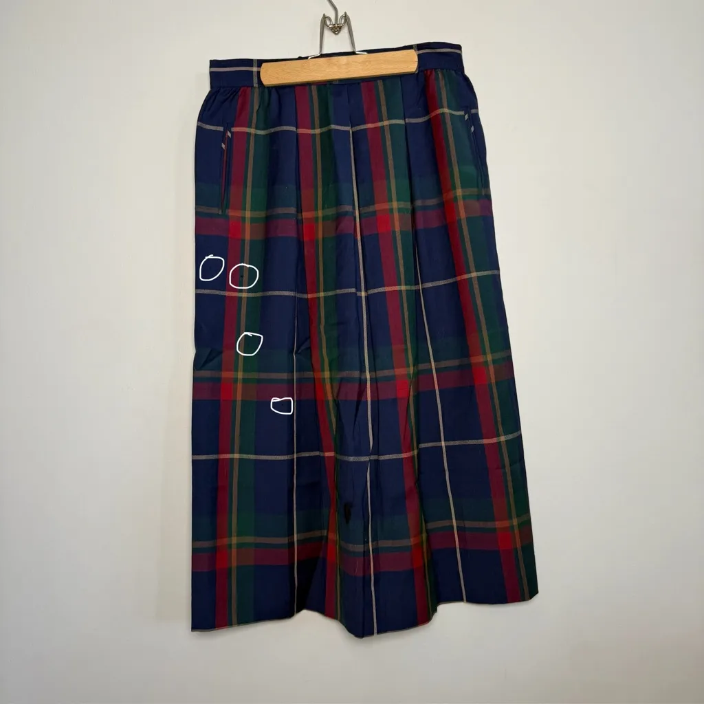 Pendleton Plaid 100% Wool Pleated Skirt Navy Green Red | 12 - Image 7