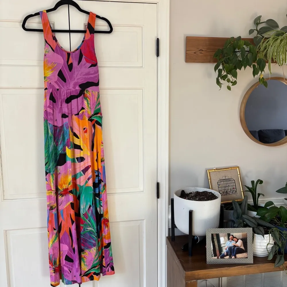 Soma Soft Jersey Twist Waist Maxi Dress Built in Bra Tropical Leaf Print Size XS - Image 6