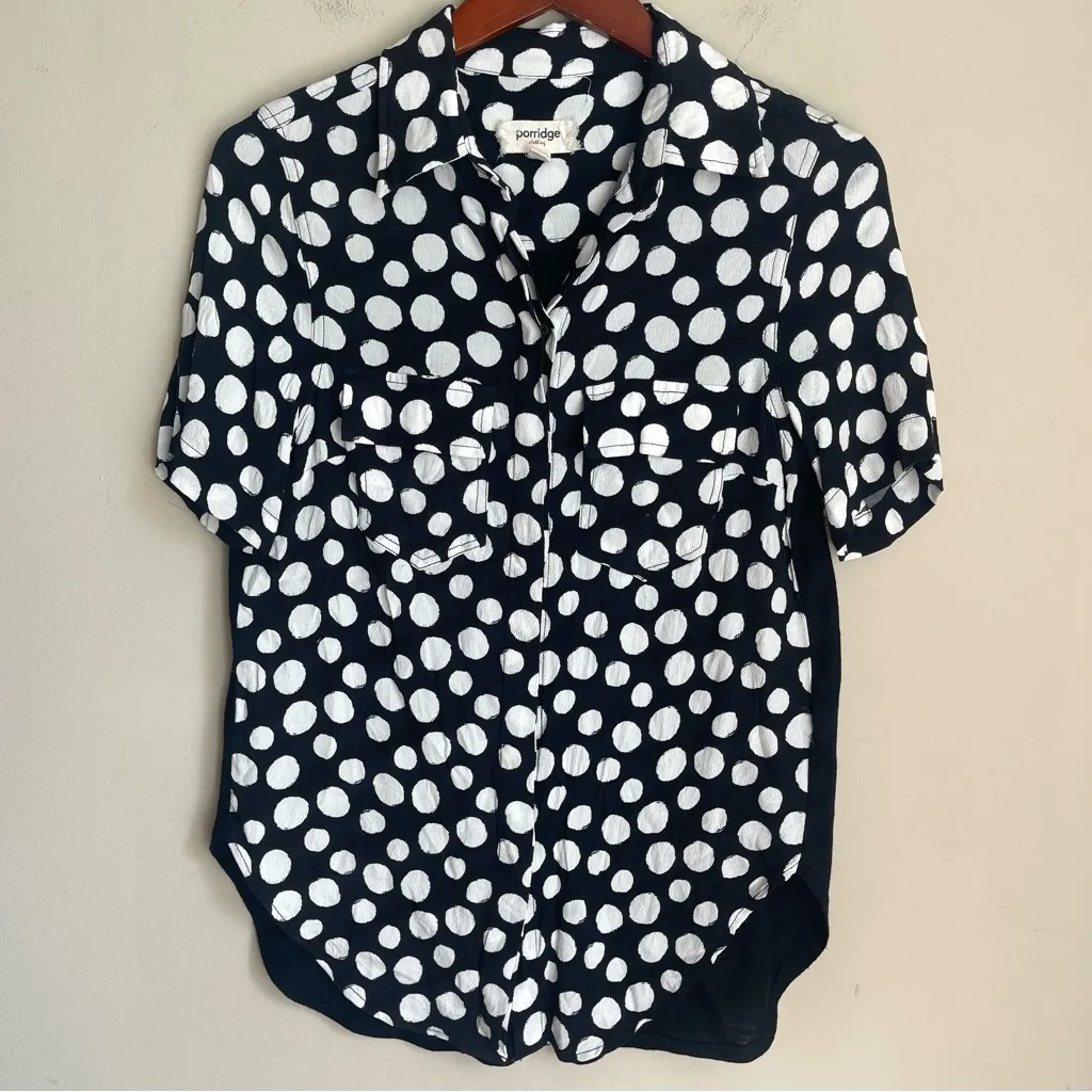 Anthropologie Porridge Bergen Button Down‎ Tie Front Polka Dot Top Size XS - Image 4