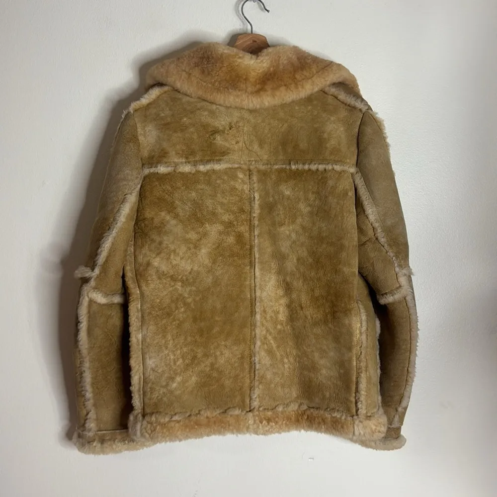 Wilsons suede & leather Sheepskin wool Suede Shearling Bomber Jacket vtg SZ 40 - Image 10