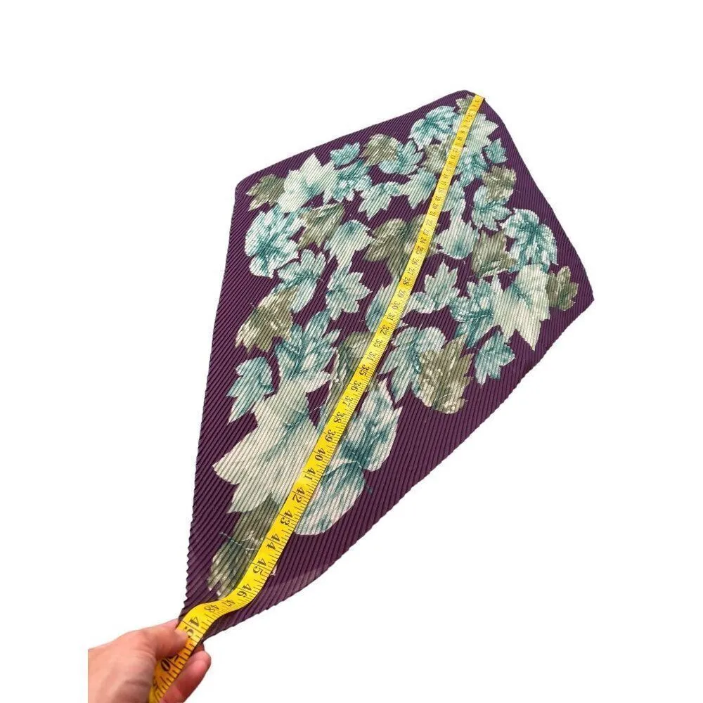 Vintage Floral Pleated Silk Scarf Purple & Green 26" x 26" - Image 5