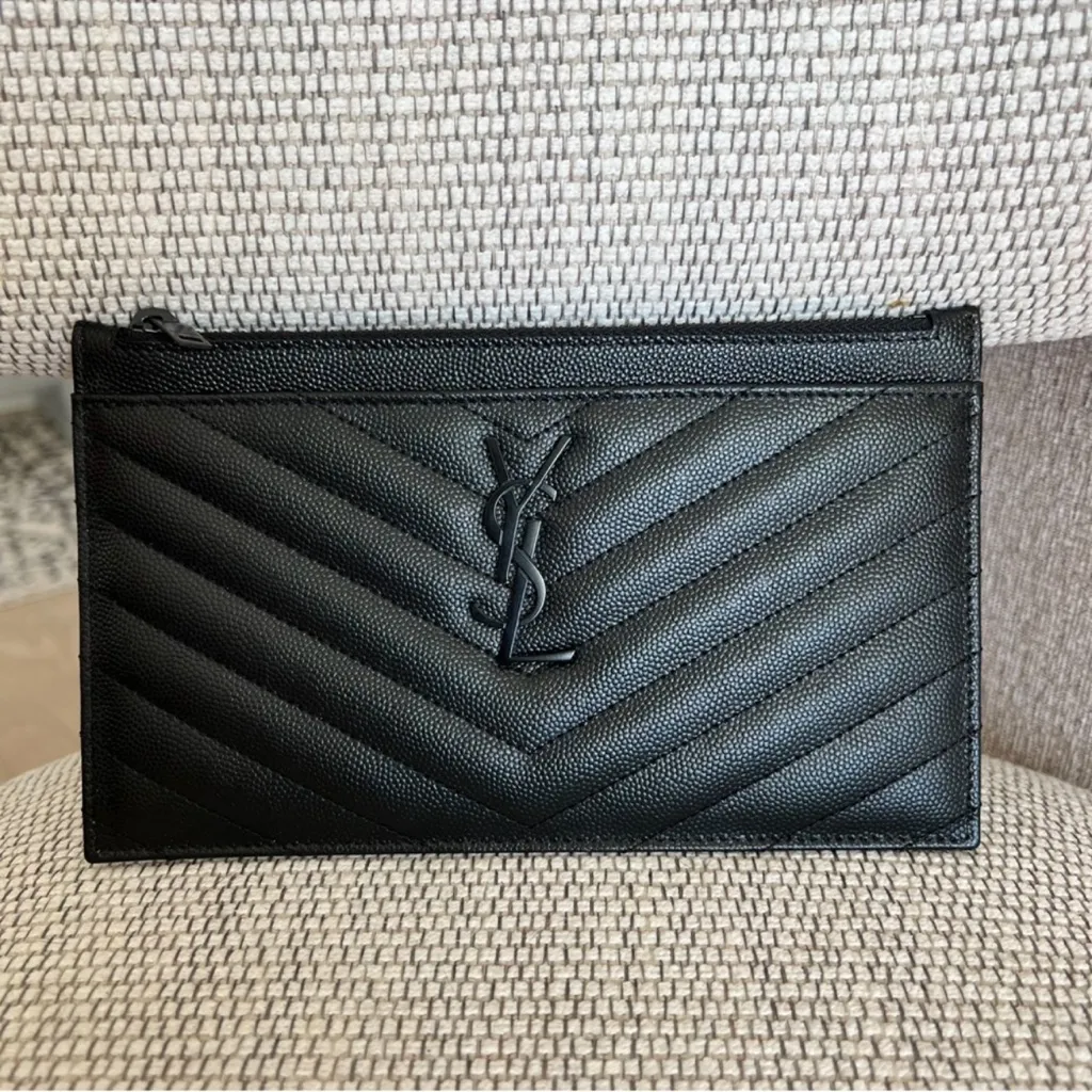 NWT YSL Saint Laurent Monogramme Quilted Calfskin Zip Pouch in Noir Black - Image 4