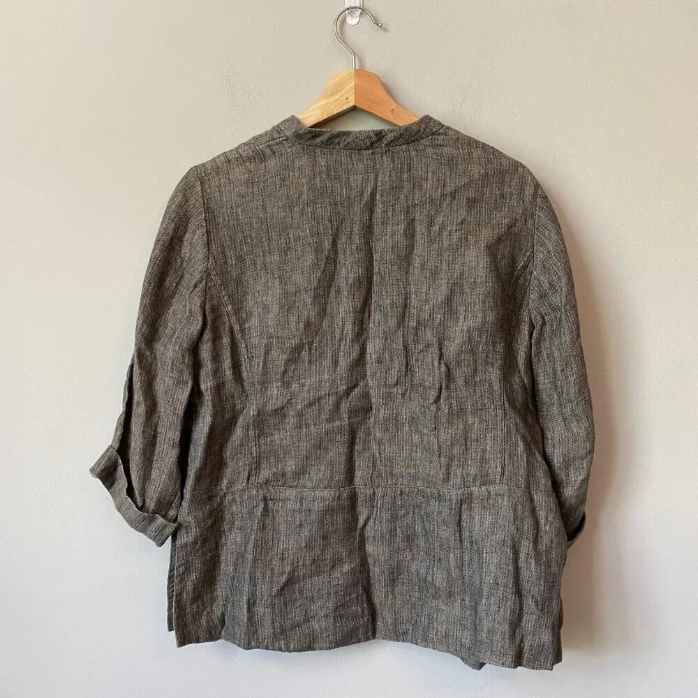 Eileen Fisher Womens Small 100% Linen 3/4 Cuff Sleeves Blazer Jacket Lightweight - Image 2