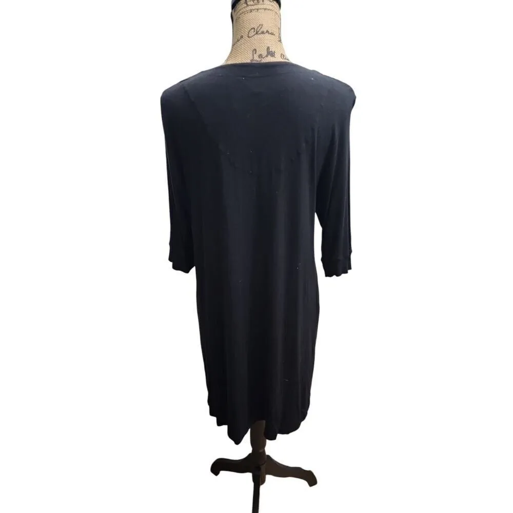 DKNY Black V-Neck Knit Dress Casual 3/4 Sleeve Pocket Front Size‎ M - Image 2
