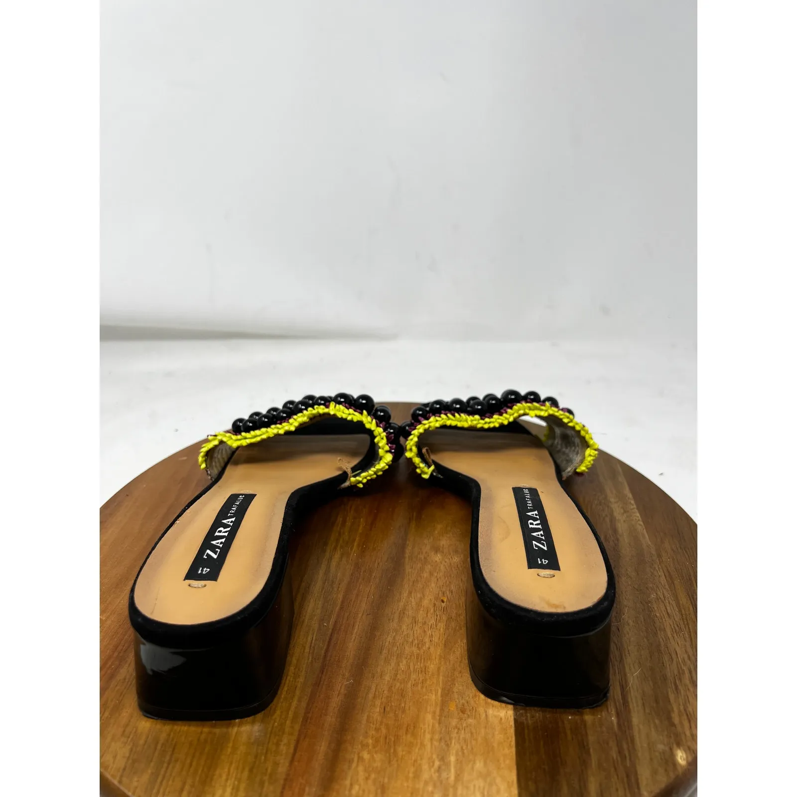 Zara Sandals Womens Black Hand Beaded Fringed Mule Slide Sandals Size‎ 41 - Image 4