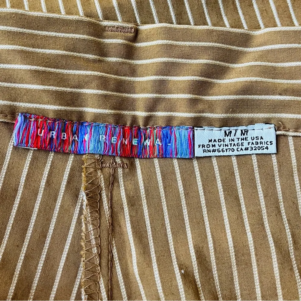 Urban Renewal Remnants Textured Stripe Cropped Wide Leg Pants Tan White Medium - Image 7