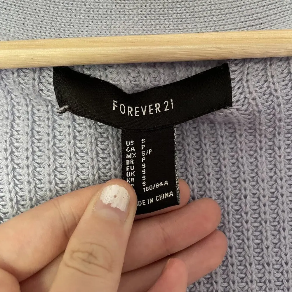 Forever 21 baby blue knit sweater v-neck style lace up front women's size small - Image 4