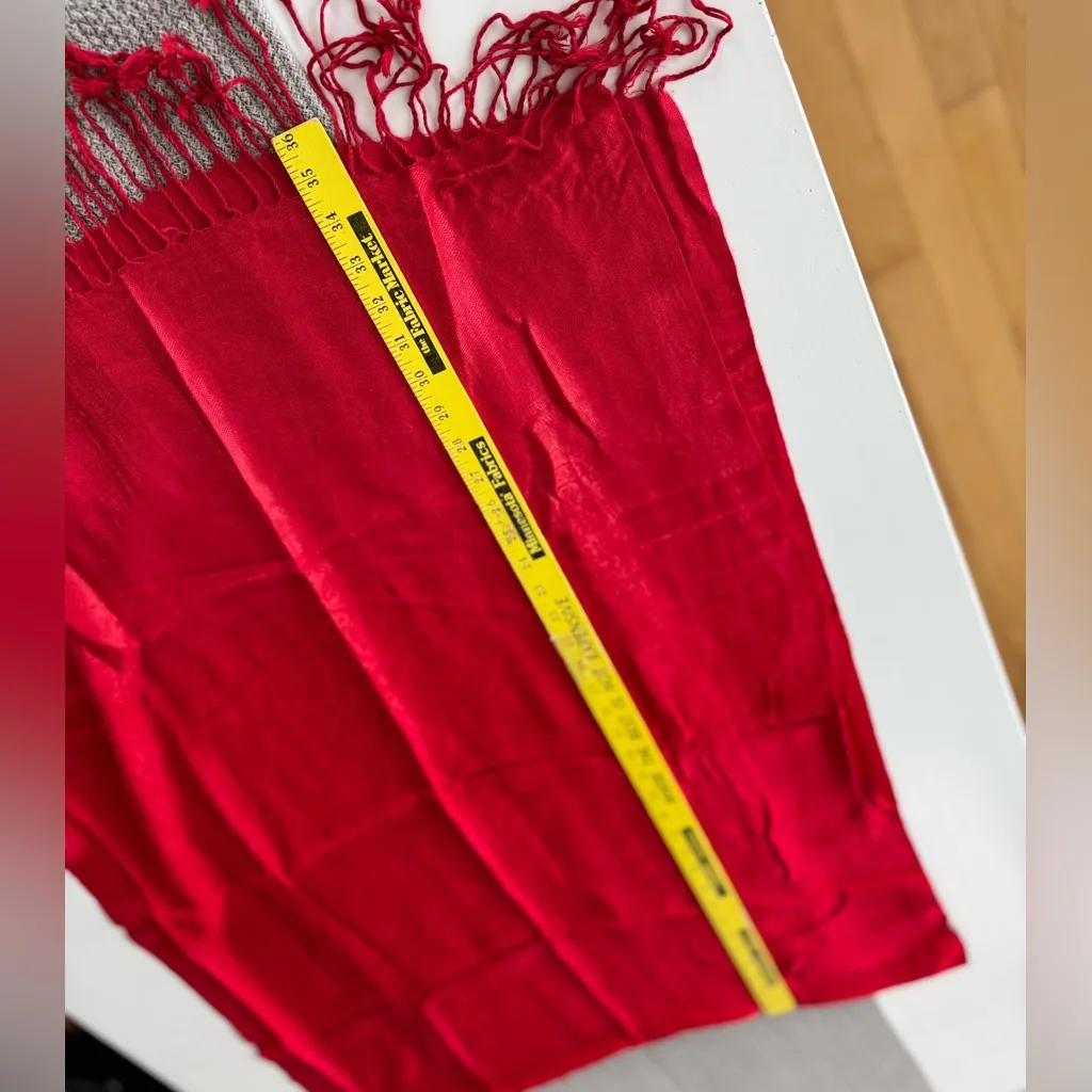 Cherry Red Pashmina Scarf Wrap Paisley Embossed - Image 6