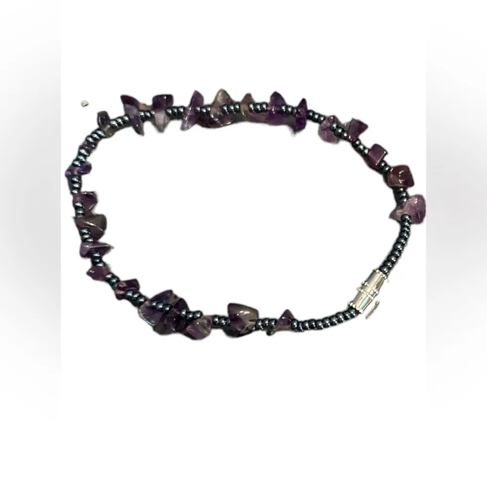 Amethyst Chip Bracelet Beaded Purple Gemstone Toggle Clasp - Image 3
