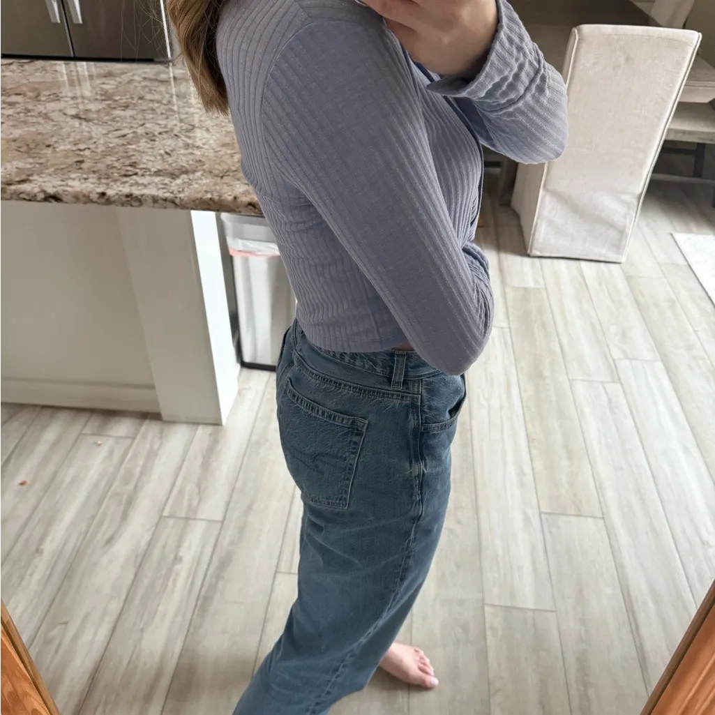 Madewell MWL Ribbed Button Front Cropped Long Sleeve Top Size XS NWT - Image 3