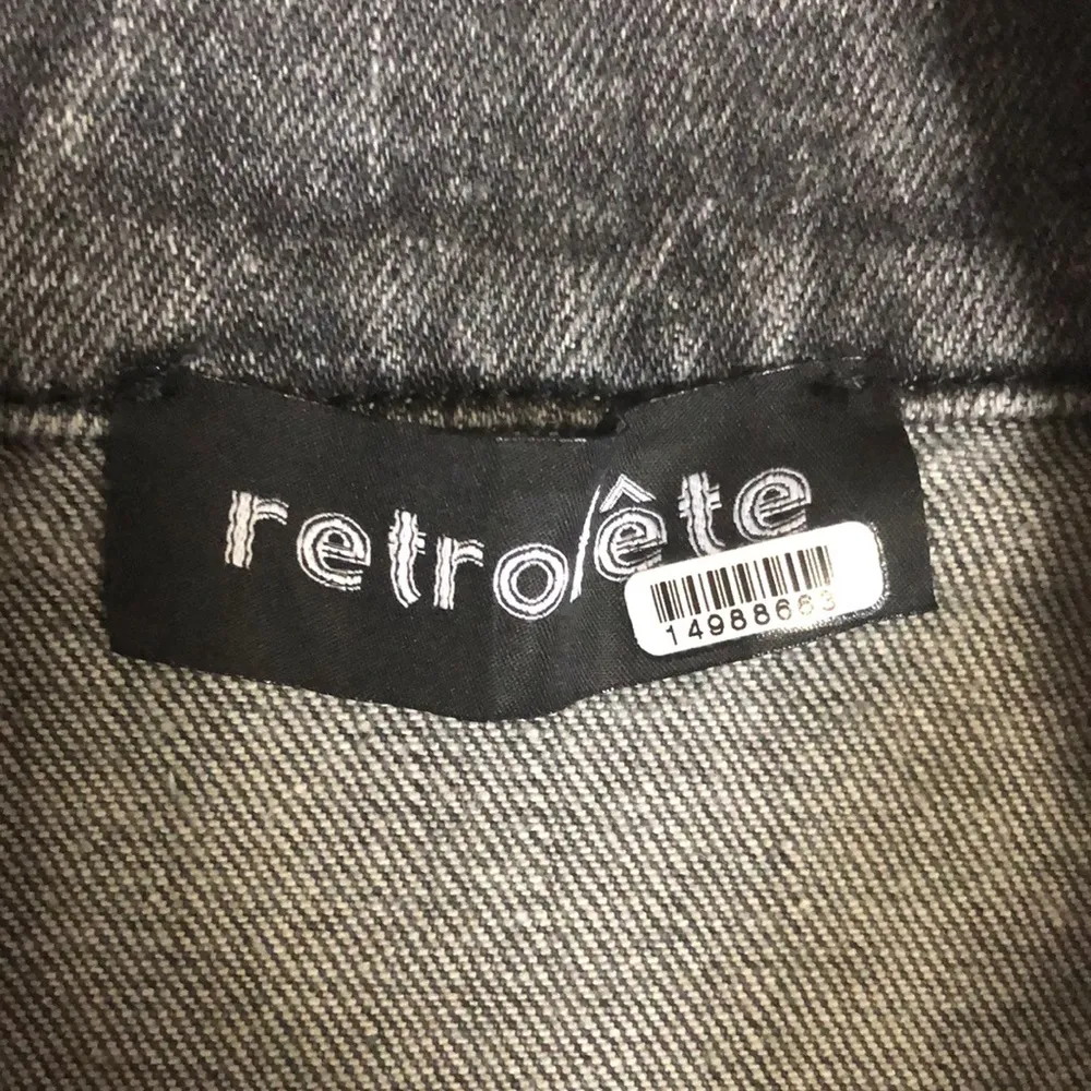 Retrofete Willa Acid Wash Mini Dress Long Sleeve Grey Faded Black Denim Sz Large - Image 6