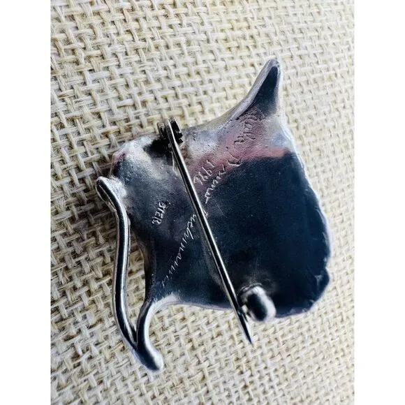 Vintage 1986 Paula Bruno Bachmann‎ Sterling Silver Frog Frog Prince On Leaf Pin - Image 3