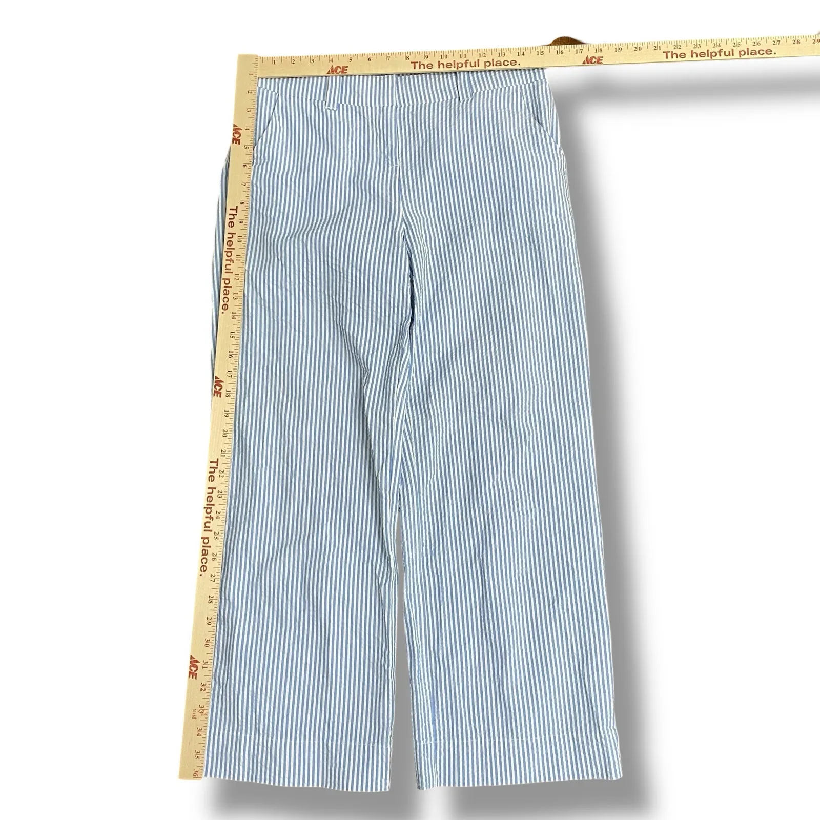 Vineyard Vines Women’s 4 Blue White Seersucker Cotton Pants Straight Leg Preppy - Image 3