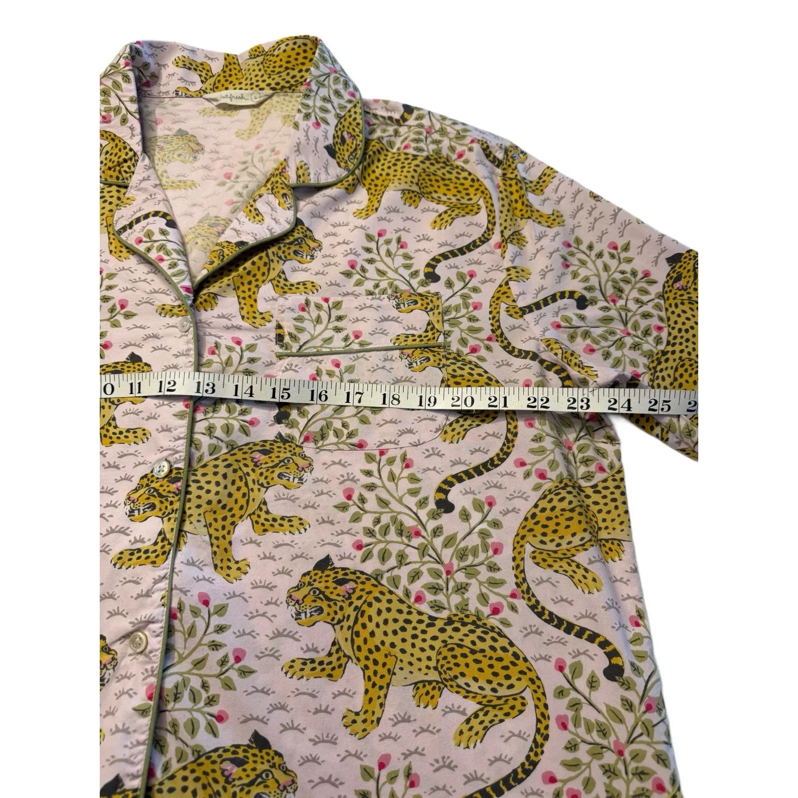 Anthropologie Print Fresh Bagheera Long Sleeve Cheetah Pajama‎ Top/Cotton Lg - Image 2