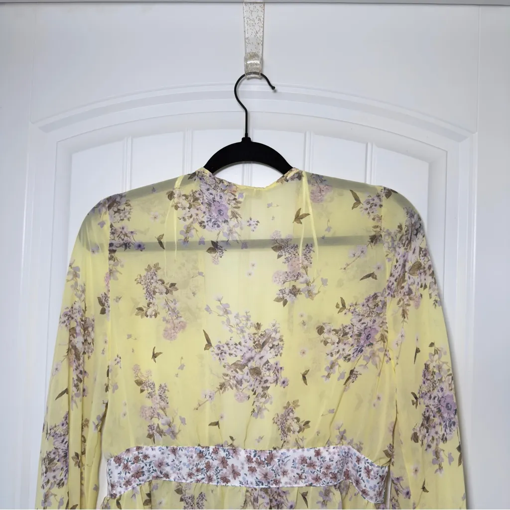 GB Gianni Bini Floral Boho Tie Front Kimono Cardigan Semi Sheer Multicolor S - Image 4