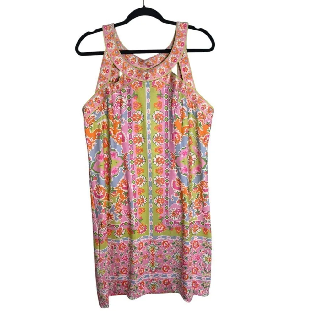 Gretchen Scott Isosceles Sheath Dress Pink Green Floral Sleeveless Resort XXL - Image 3