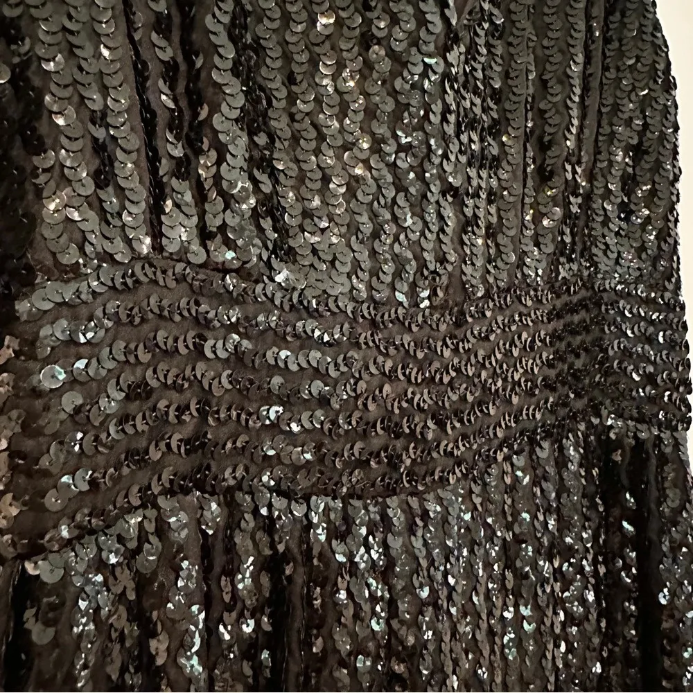 Lee Jordan Vintage Sequin Formal Dress‎ Women's 14 Black Evening 70s Whimsigoth - Image 3