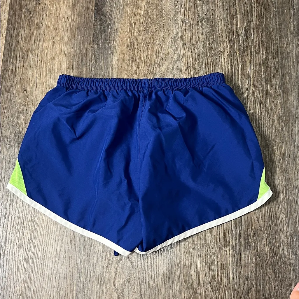 Nike Lined Blue & Green Athletic Running Shorts Elastic Drawstring Waist Small - Image 3