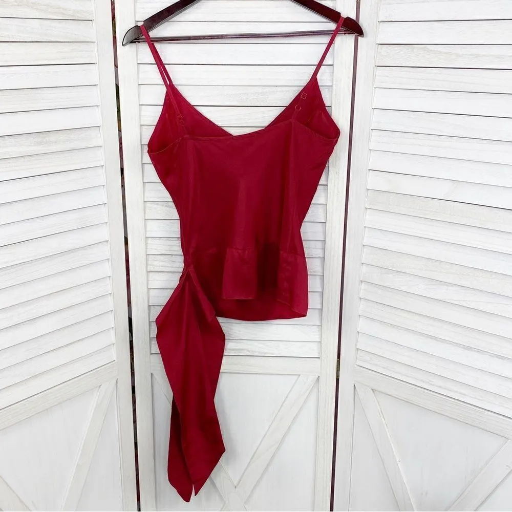 DStudio Silk Beaded Sash Tie Sleeveless Blouse Maroon Red 6 Red - Image 9