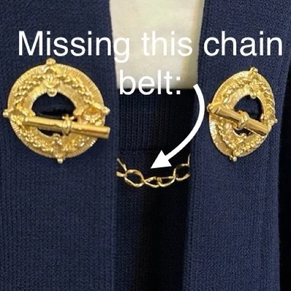 St. John Collection Santana Knit Longline Jacket Blazer Navy Gold Buttons Size 2 - Image 10