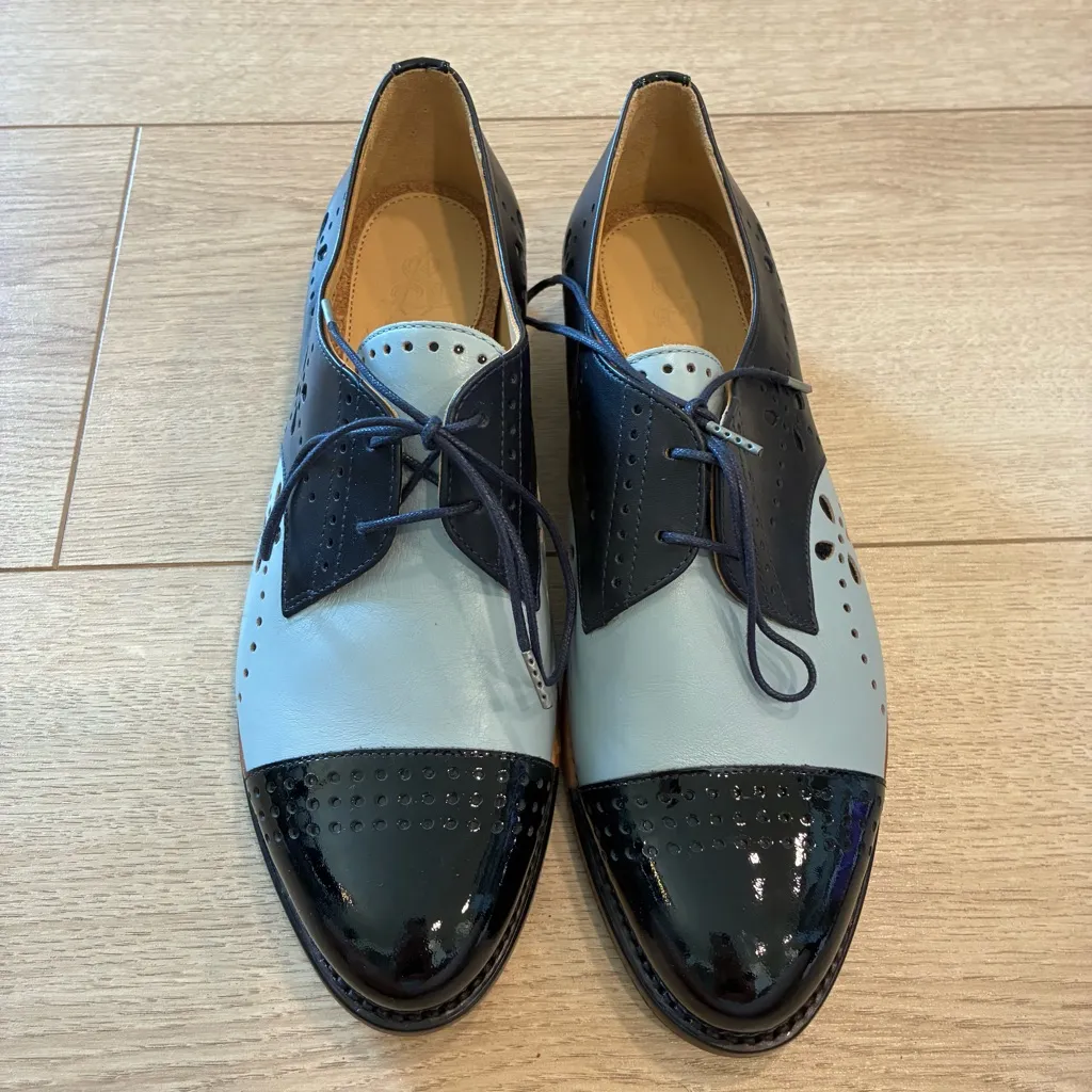 NEW The Office of Angela Scott Mr. Ava Perforated Spectator Derby Size 37 Wide/7 Blue - Image 6