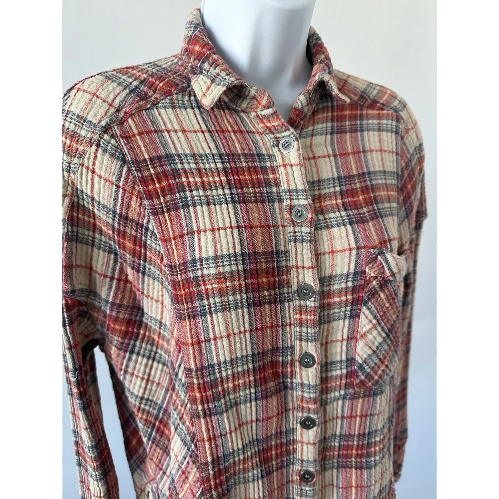 Women's Free People Plaid Side Snap LS Button Down , Sz: XS (b22) - Image 2