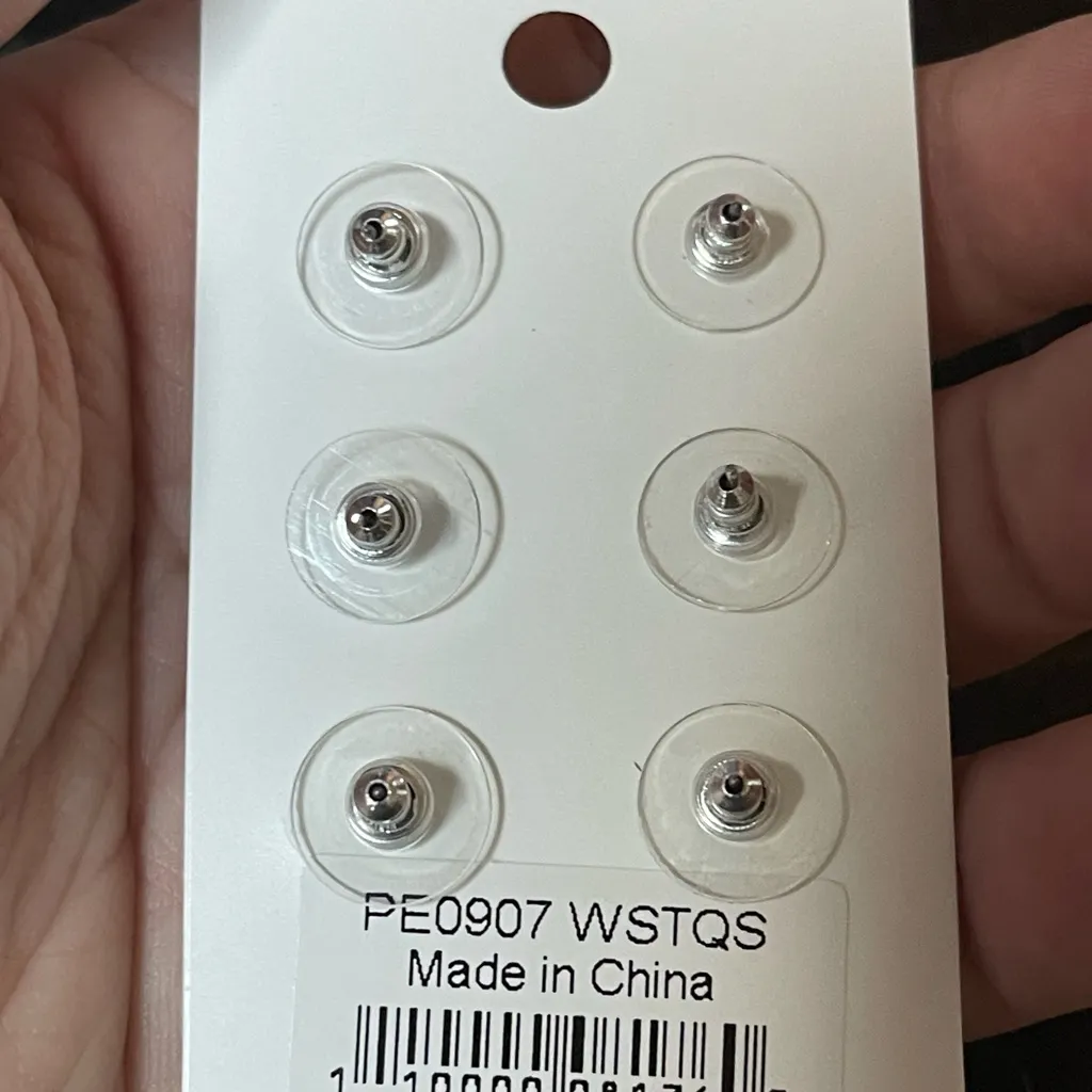 Silver Tone Turquoise and Crystal Starfish Stud Earring Trio Set - Image 2