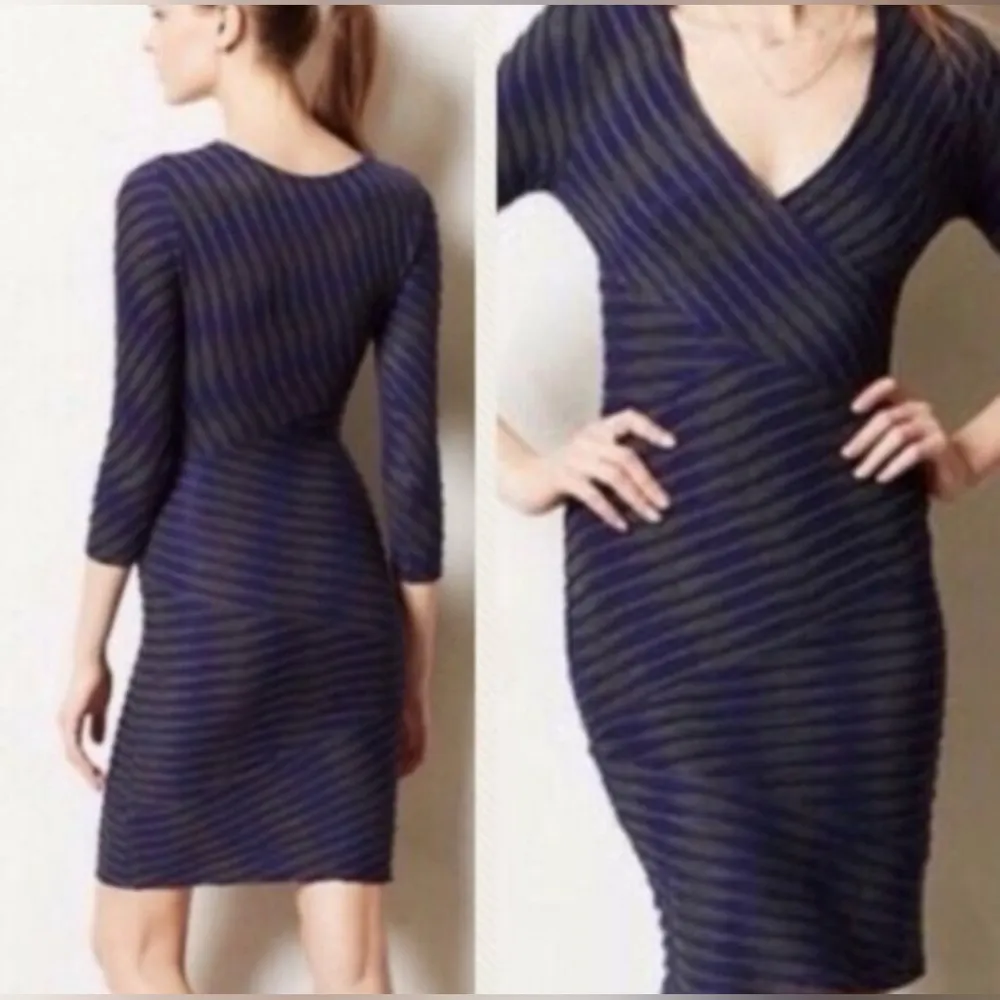 Anthropologie Tracy Reese Plenty Directional Dress Midi Bodycon Blue-Charcoal M - Image 2