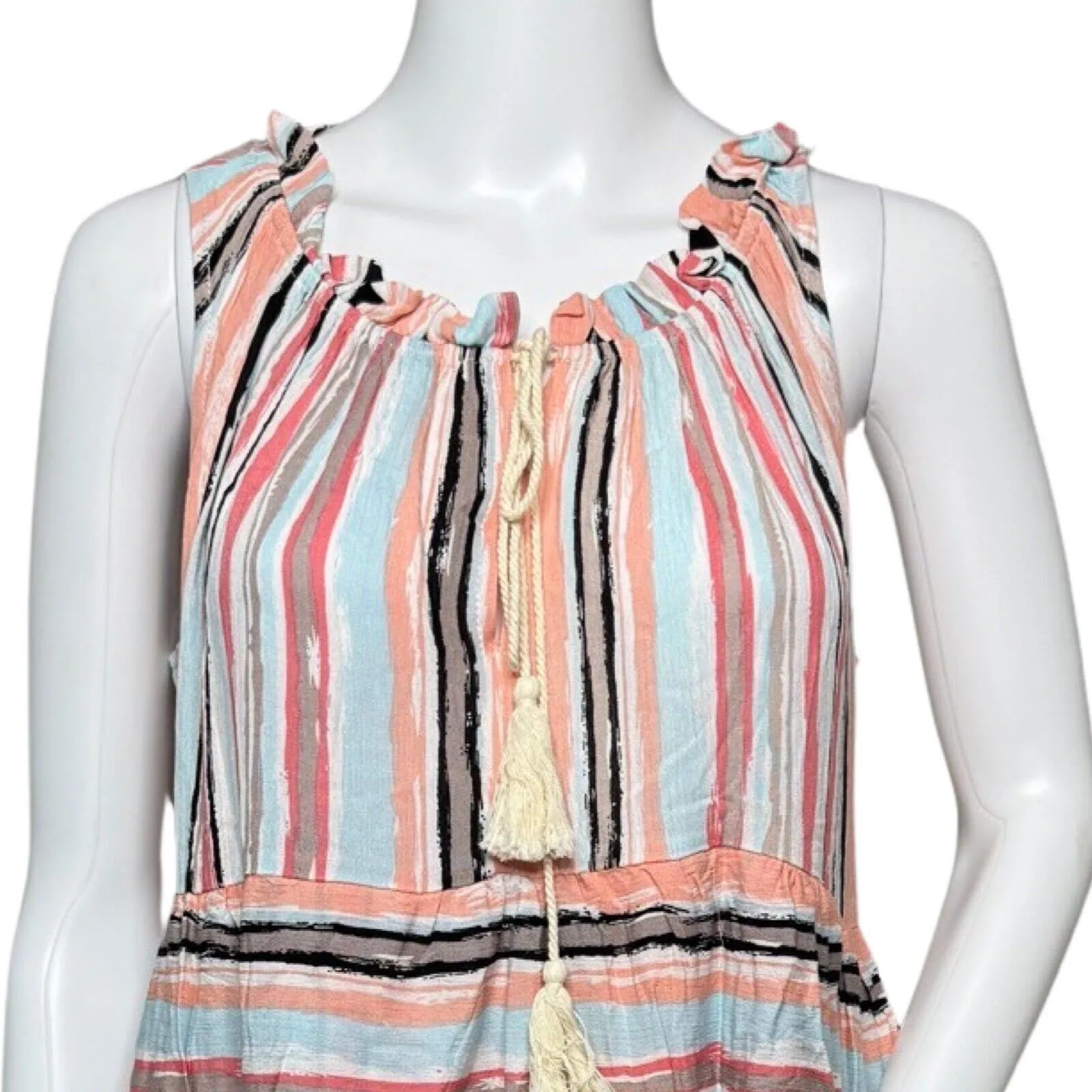 Velzera Dress Womens Large Pink Stripe Tiered Layered Boho Bohemian Peasant - Image 5